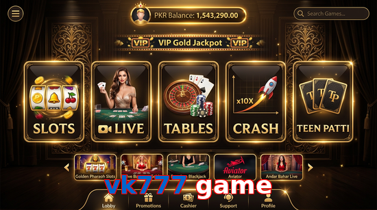 Main screen of Vk777 Game casino page for PK players